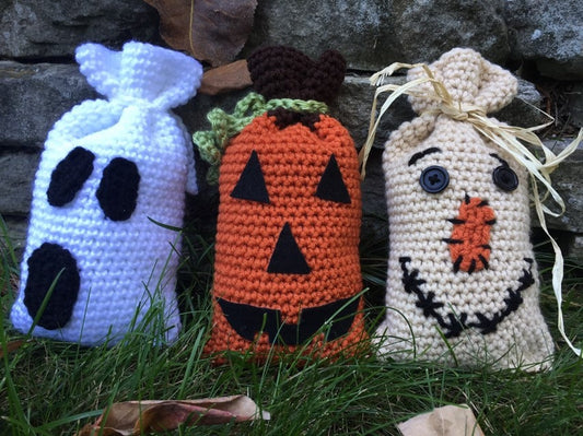 Halloween Bags -- scarecrow, ghost and Jack'o'lantern
